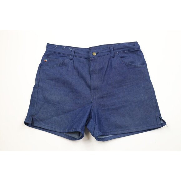 Vintage 70s Streetwear Mens 36 Faded Above Knee Denim Jean Shorts Indigo USA